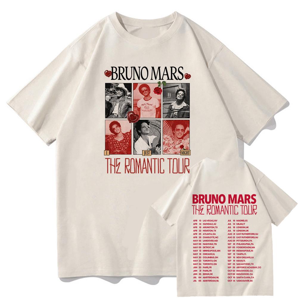 Bruno Mars The Romantic Tour2026 Pop Music Tour Graphic Printing T-shirt Cotton Hip Hop Gothic Streetwear Graphic Printing Tops