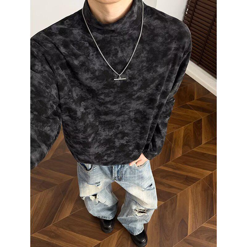Unisex Marble Tie-Dye Half-High Collar Sweatshirt - Trendy, Comfortable, Long-Sleeve Casual Top