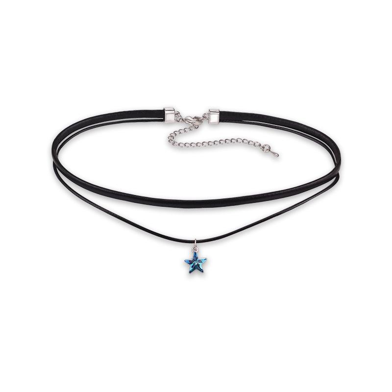 

Unique Multistrand Choker Necklace For Women With Stunning Heart And Star Design For Lovers Fashion Double Blue Star