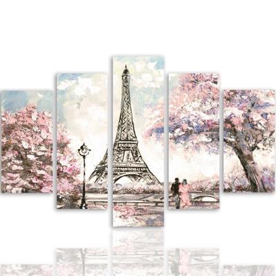 Five Piece Picture Canvas Print Paris Eiffel Tower Pastel