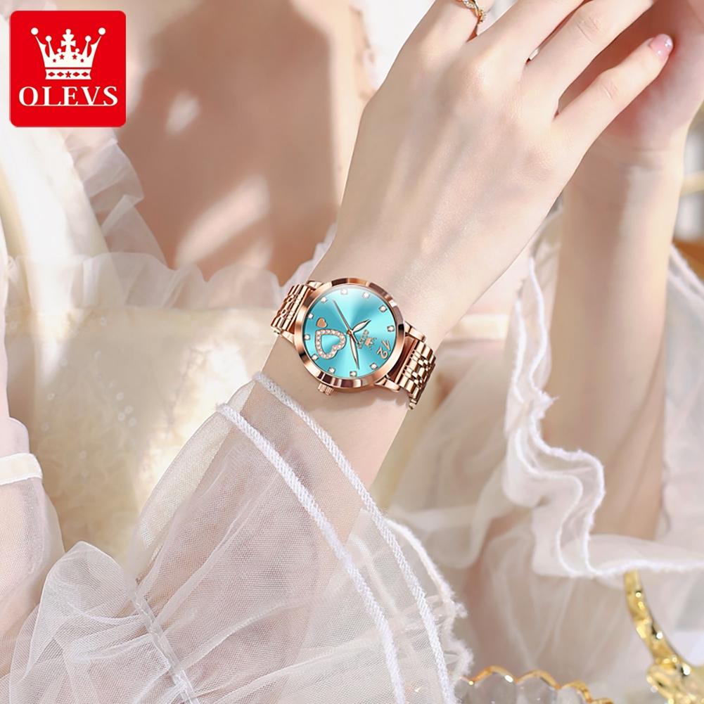 OLEVS Women Watch Luxury Brand Elegant Diamond Heart Design Waterproof Luminous Quartz Watch Dress Women Watch