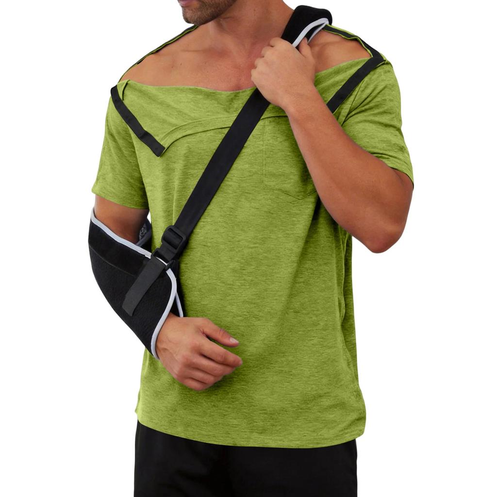 Herren Kurzarm-Regenerationsshirt mit durchgehender Knopfleiste und abnehmbaren Seiten Adaptives Oberteil zur Unterstützung der Mobilität