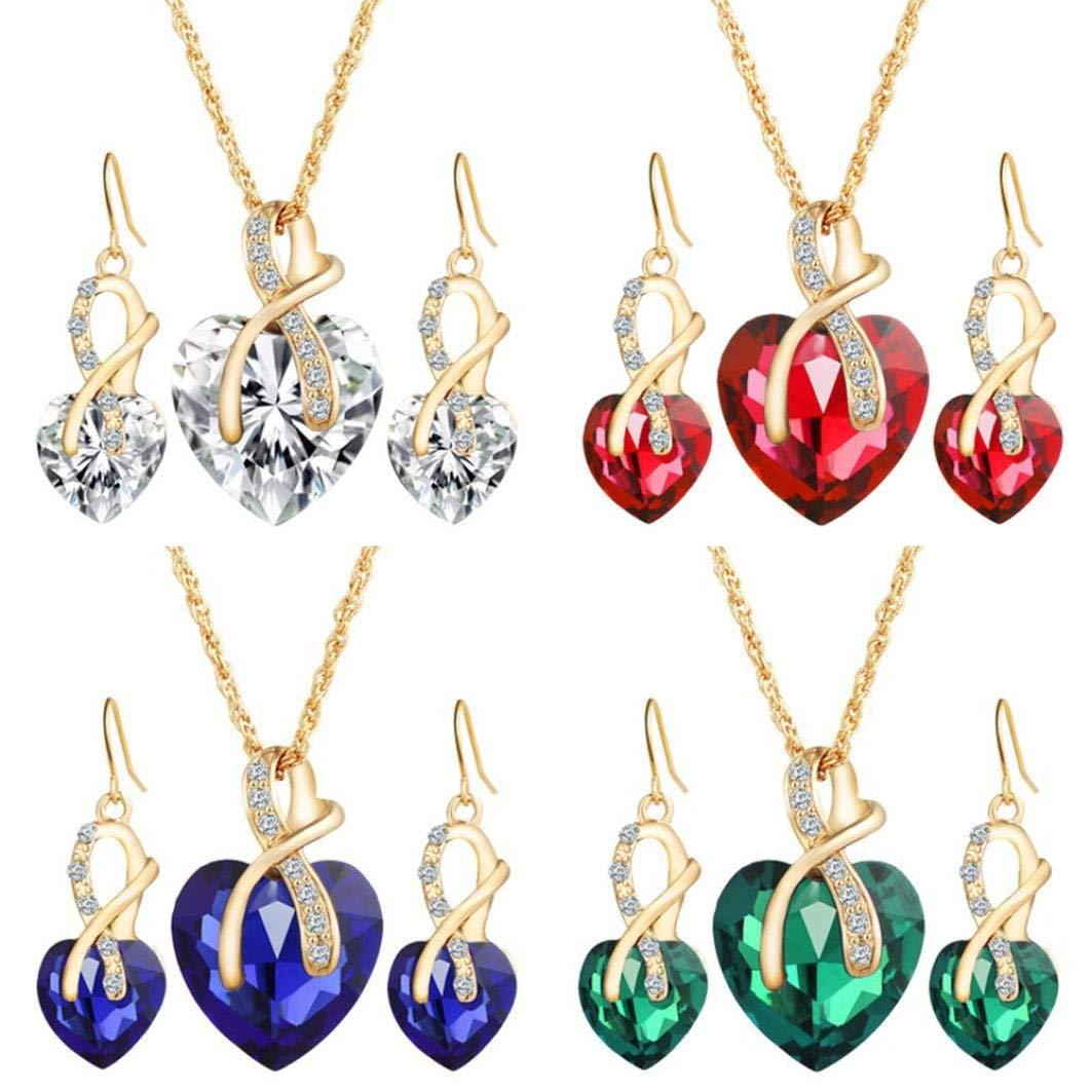 

Peach Heart Crystal Jewelry Set: Necklace & Glass Earrings with Elegant Charm красный