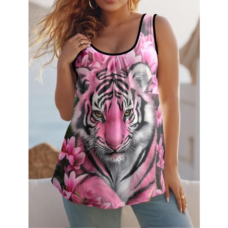 Summer Women's Sleeveless Vest Creative Animal Pattern Color Printing Comfortable Soft Oversized Fashionable Versatile Vest