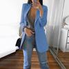 Fashion Women Solid Color Open Front Pockets Jacket Coat Long Office Blazer