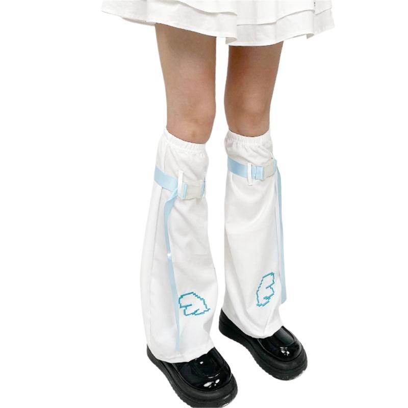 Aesthetic Vintage Wing Embroidered Leg Warmer for Women Harajuku Streetwear Fashion Knee Length Flared Leg Sleeve Cover