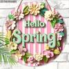 2D Flat, 1pc Hello Spring Wreath Wooden Sign Welcome Sign for House Patio Entry Door and Hallway Decoration Party Home Wall Art Decoration Spring