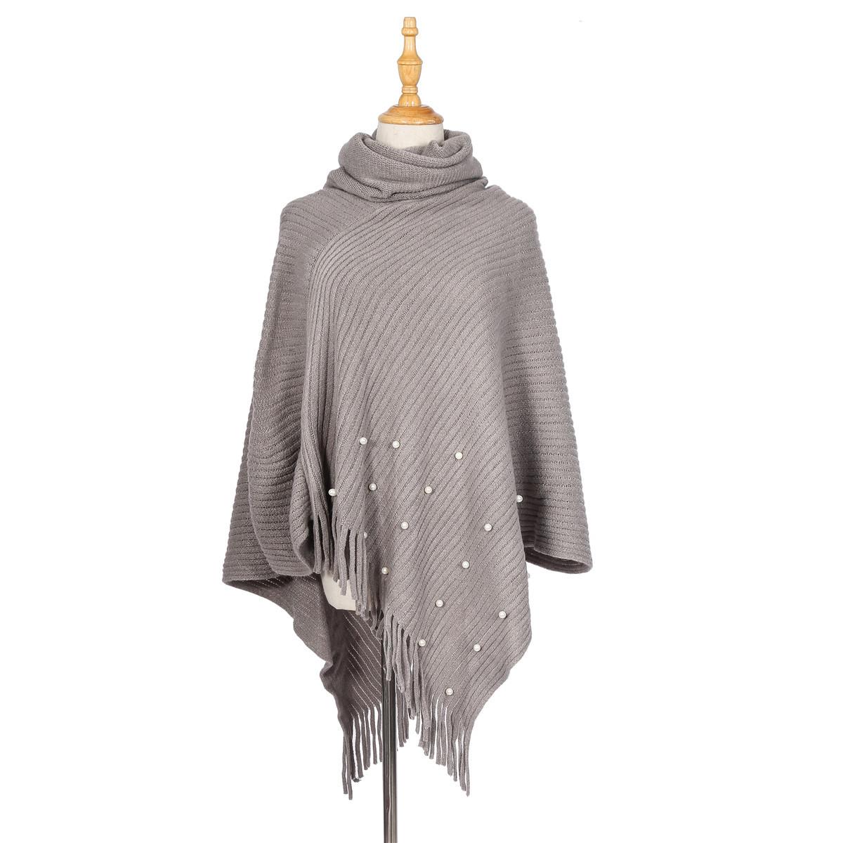 

Удобный Высококачественный Уникальный Однотонный Пуловер с Бахромой из Жемчуга Высокая Горловина Теплая Шаль Шарф Красивые и Самые Яркие Аксессуары серый