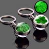 Clover Keychain Luminescent Four Leaf Clover Glass Ball Double Side Metal Pendant Keychain Lucky Jewelry Gift
