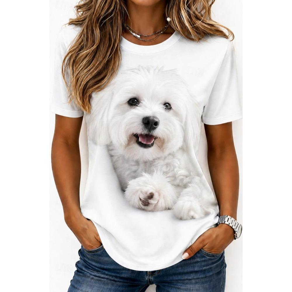 Fashion Women Retro Creative Dog Pattern Print T Shirt Funny Casual O-neck Short Sleeves T-shirt Summer Female Tee Shirt