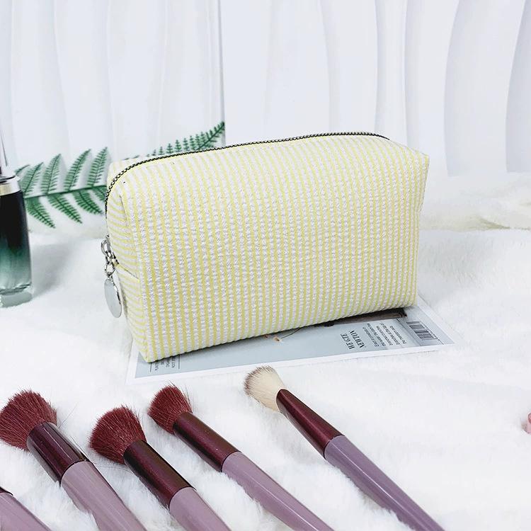 Personalized Seersucker Embroidered Striped Makeup Bag for Travel & Toiletries