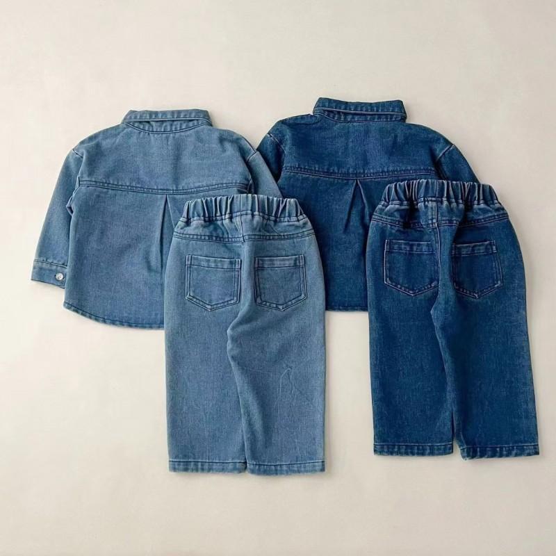 Baby-Denim-Set Jungen Mädchen Vintage Langarm-Oberteil Hose 2-teiliges Kleinkind Lässiges Outfit