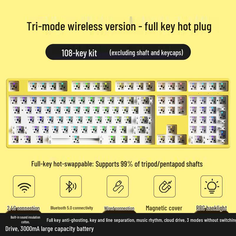 Wireless Bluetooth 68/61 Mechanical Keyboard Kit: RGB, Hot-Swappable, DIY Customizable, Mini, Portable.