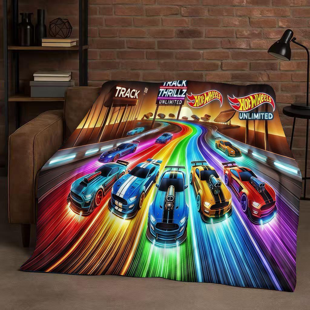 Retro Horké W-Wheels Kreslený Závodní Auto Flanelová Přikrývka, Ultra Měkký Teplý Plyšový Přehoz pro Domácí Ložnici Postel Pohovku Kryt Piknik Děti