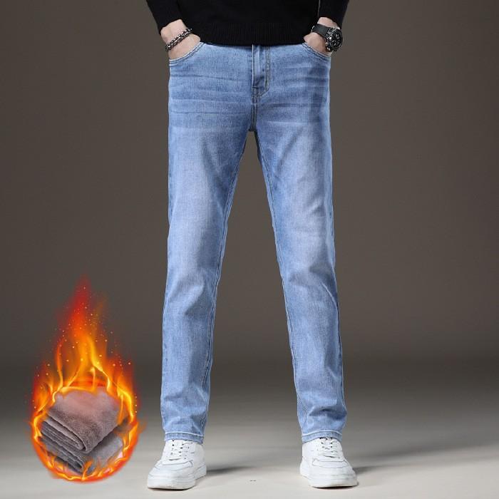 Outono e Inverno Novo Veludo/Fino Masculino High-End Jeans Slim Fit Tubo Reto Elástico Casual Versátil Tendência Marca Calças Leves de Negócios