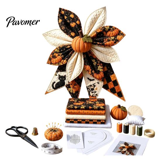 Kit de Costura Patchwork con Lazo Decorativo Estilo Cabaña Hecho a Mano, Tela Grande DIY Girasol Suministros para Acolchado Hobby Kit de Manualidades Acolchadas de Calabaza para Adultos,