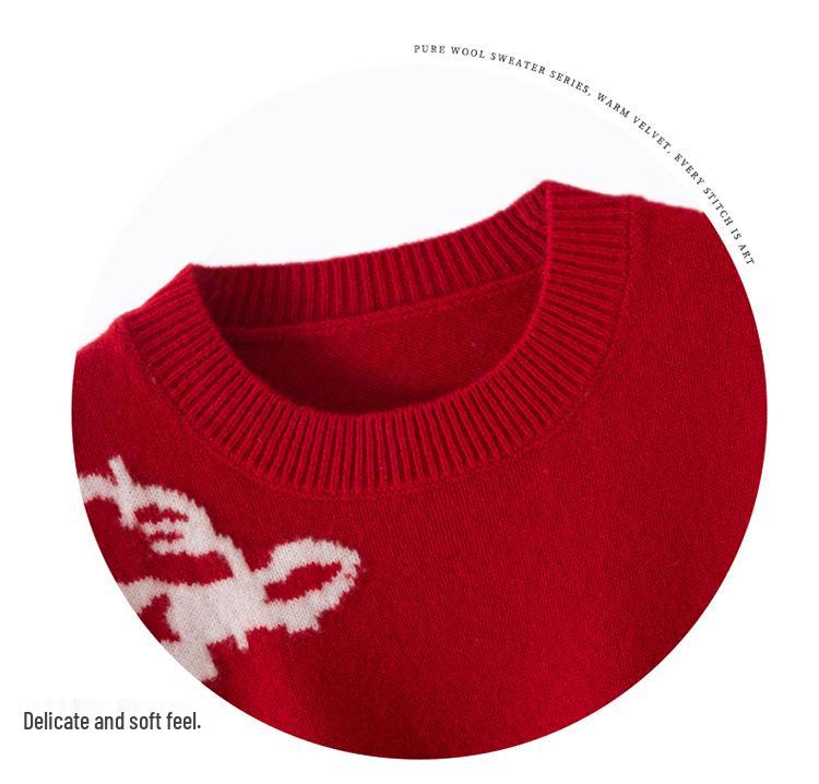 Yin Jia Women's Zodiac Pullover: 2025 New Year Red Wool Knit Sweater, Lazy Style, Thick, Spring Arrival.