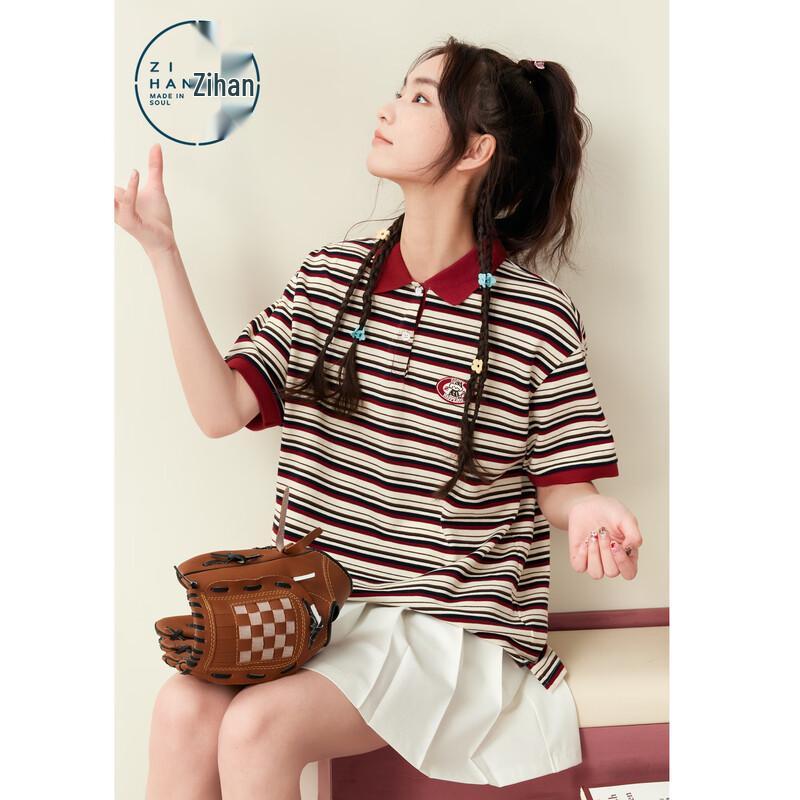 Women s Red Striped Polo T-Shirt M
