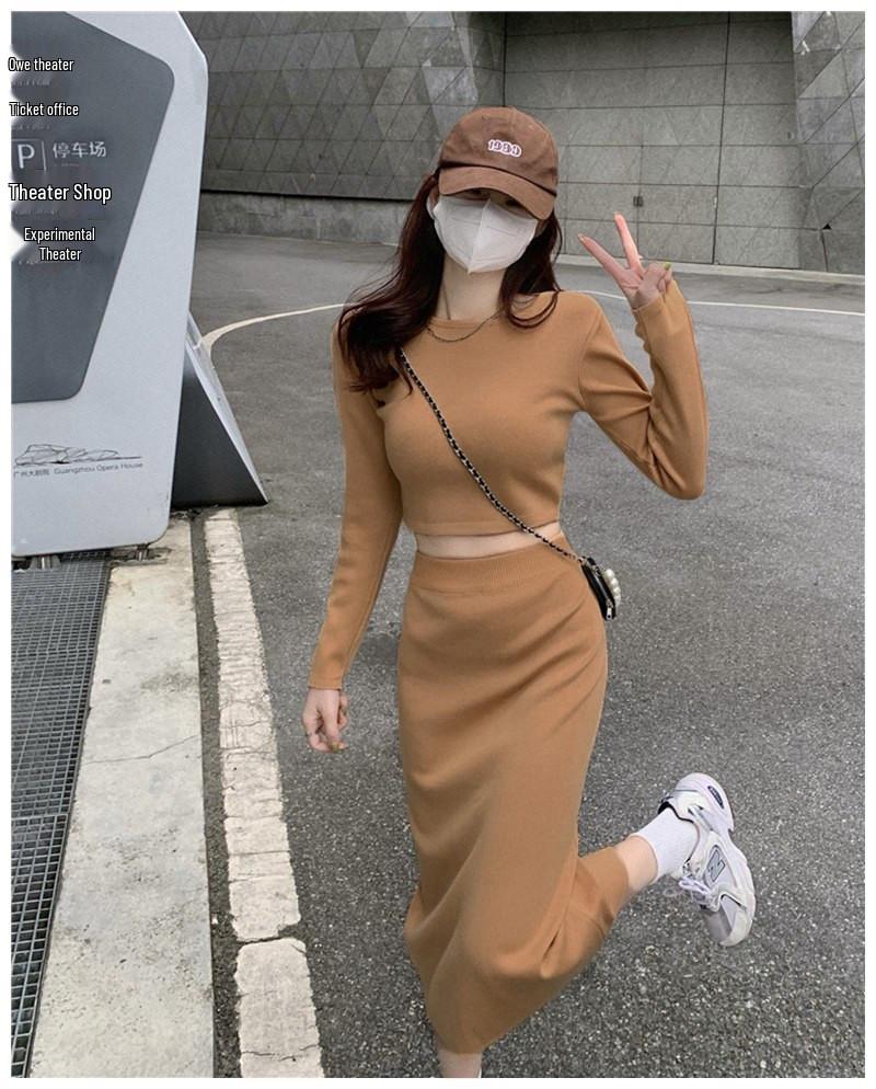 

Velvet Retro German Hong Kong Style Fashion Suit - Sexy Temperament Two-Piece Skirt Set (2025) M хакі