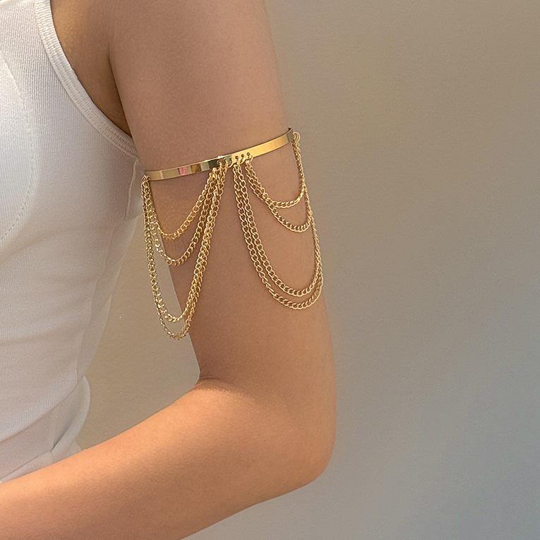 Women's Bohemian Gold Multi-Layer Tassel Arm Cuff Bracelet
