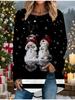 Plus Size Women Spring Christmas Snowman Printed Comfy Long Sleeve Round Collar T-shirt Casual Baggy Mid Length Tee Tops