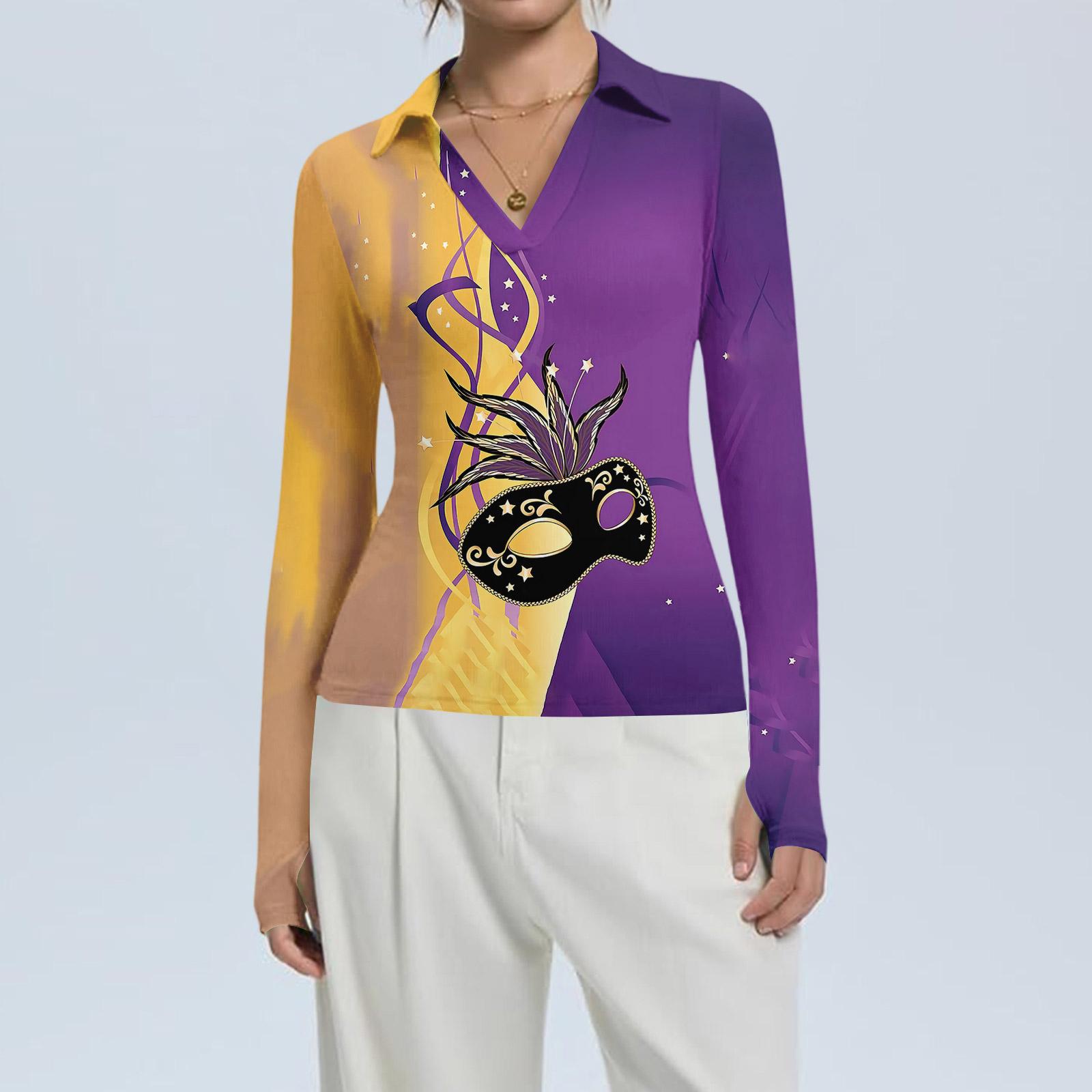 

Жіноча мода Повсякденний принт V-подібний виріз Довгий рукав Сорочка на ґудзиках XL жовтий