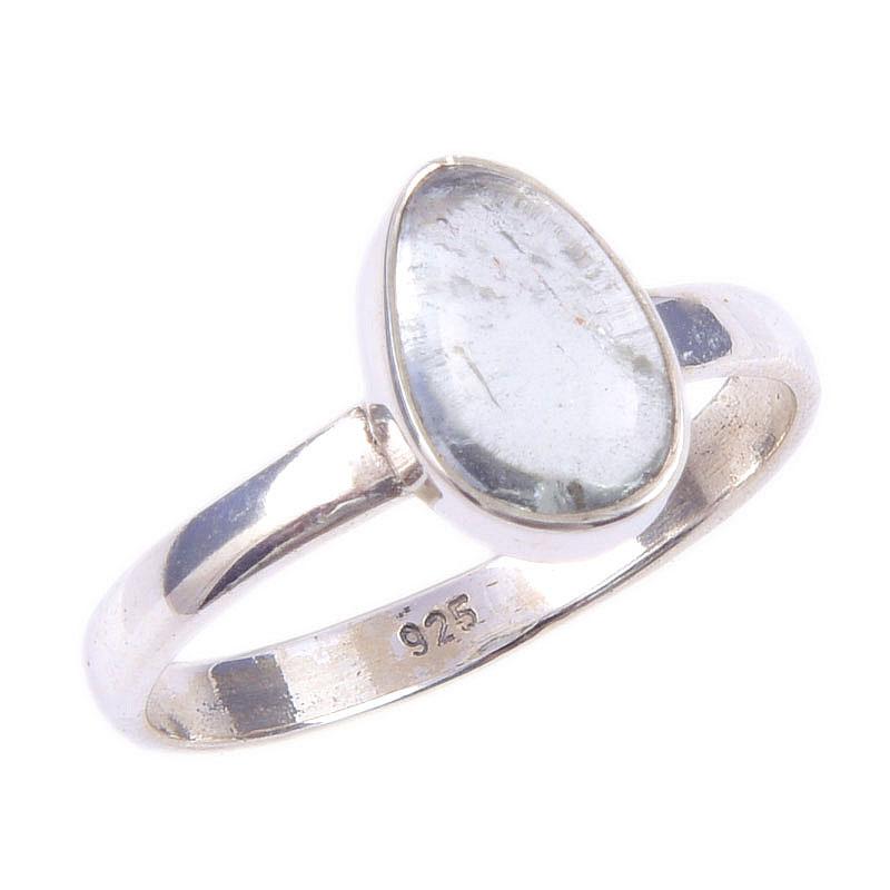 Bague en Argent Sterling Massif 925 Fait Main avec Pierre Précieuse Aigue-marine Naturelle T.6.5 G7G28