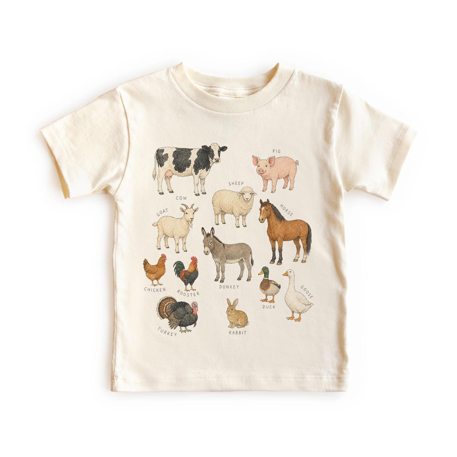 Kids Barnyard Animals Farming Shirt - Educational Farm Chart Unisex, Adult, Youth Graphic Tee 100