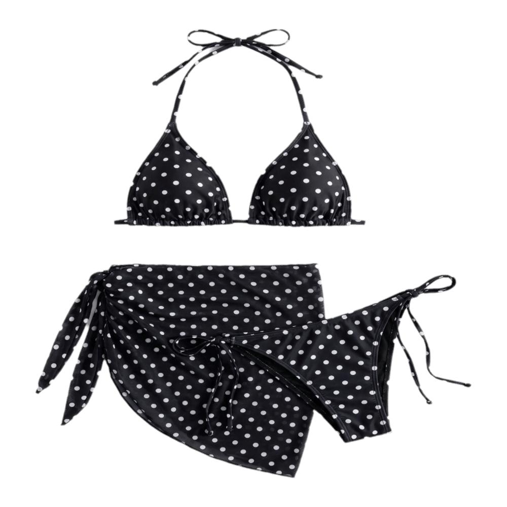 3pcs Halter 3-Piece Swimwear Dot Print Bikinis Set Beachwear Clothing Bathing Suits Summer Season