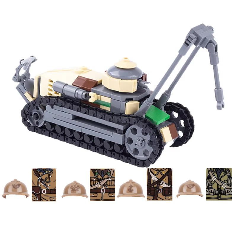 WW2 French Army Soldiers Weapons Building Blocks WW1 Renault FT-17 Main Battle Tank Build Bricks Toys Children Gifts Puzzle DIY