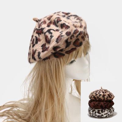 Stylish Women's Leopard Print Rabbit Fur Beret