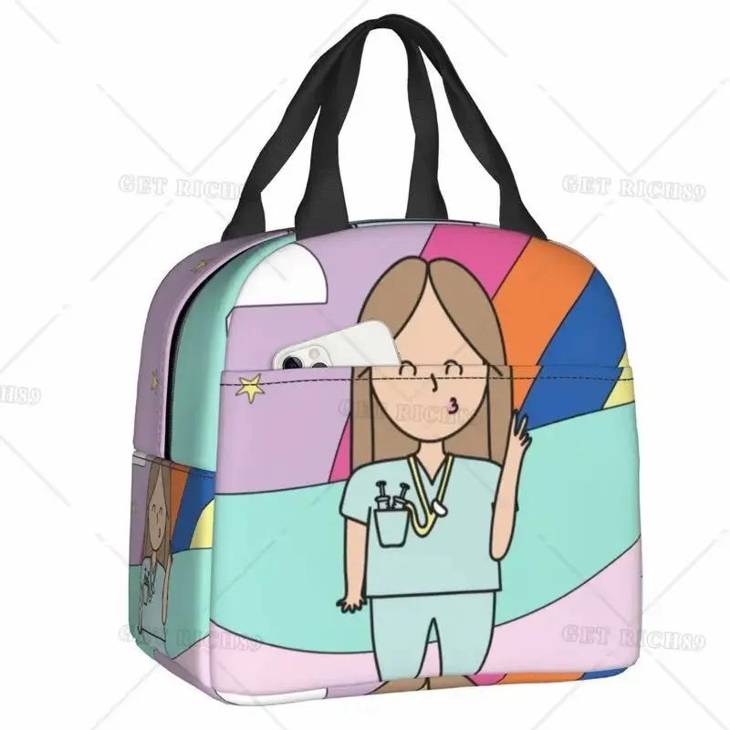 Cartoon Ladies Nurse Doctor Lunch Boxes Cute Lunch Bag High Quality Insulated Food Container for Nurse Adults Outdoor Activities