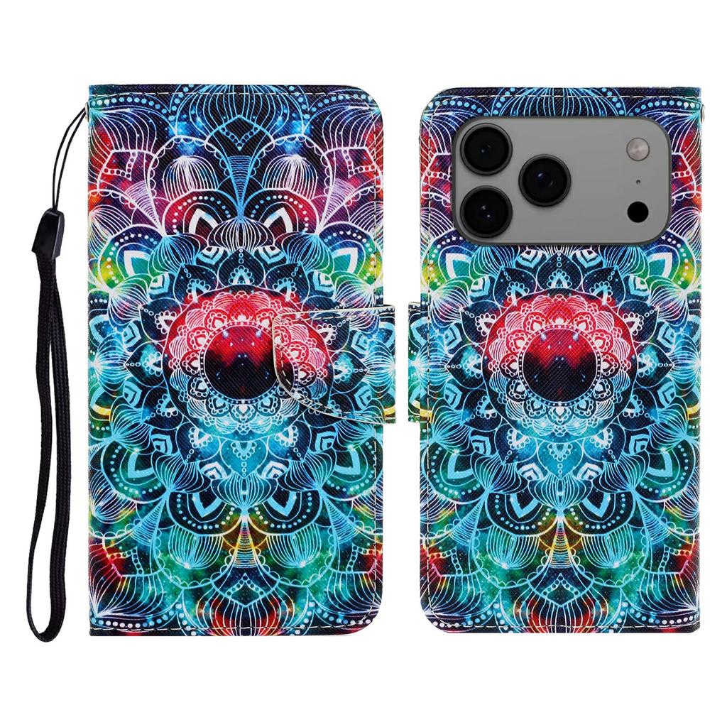 For iPhone 17 Pro Max Case Pattern Printing Protective Leather Folio Phone Cover with Wrist Strap