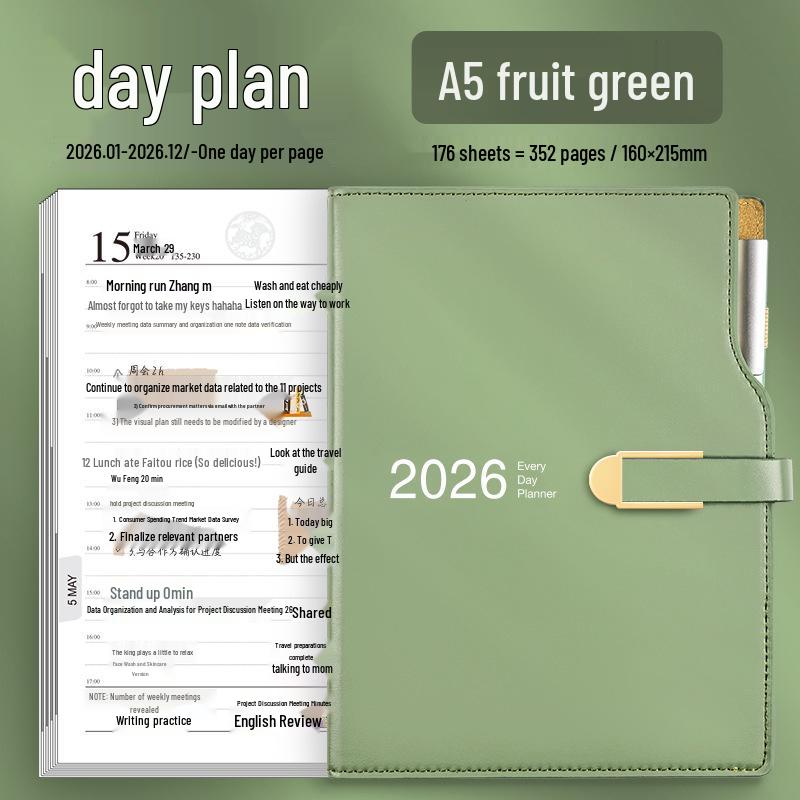 2026 A5 Daily Planner & Schedule Book with Custom Logo Hot Stamping - A6 Bullet Journal Notebook with One-Page-Per-Day Format