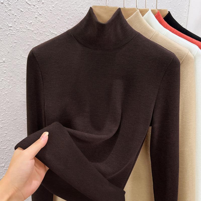 Warm Fleece Turtleneck Bottoming Shirt Women's Inner Turtleneck Winter Fleece Thickened Silk Cashmere Heating Women's Warm Top