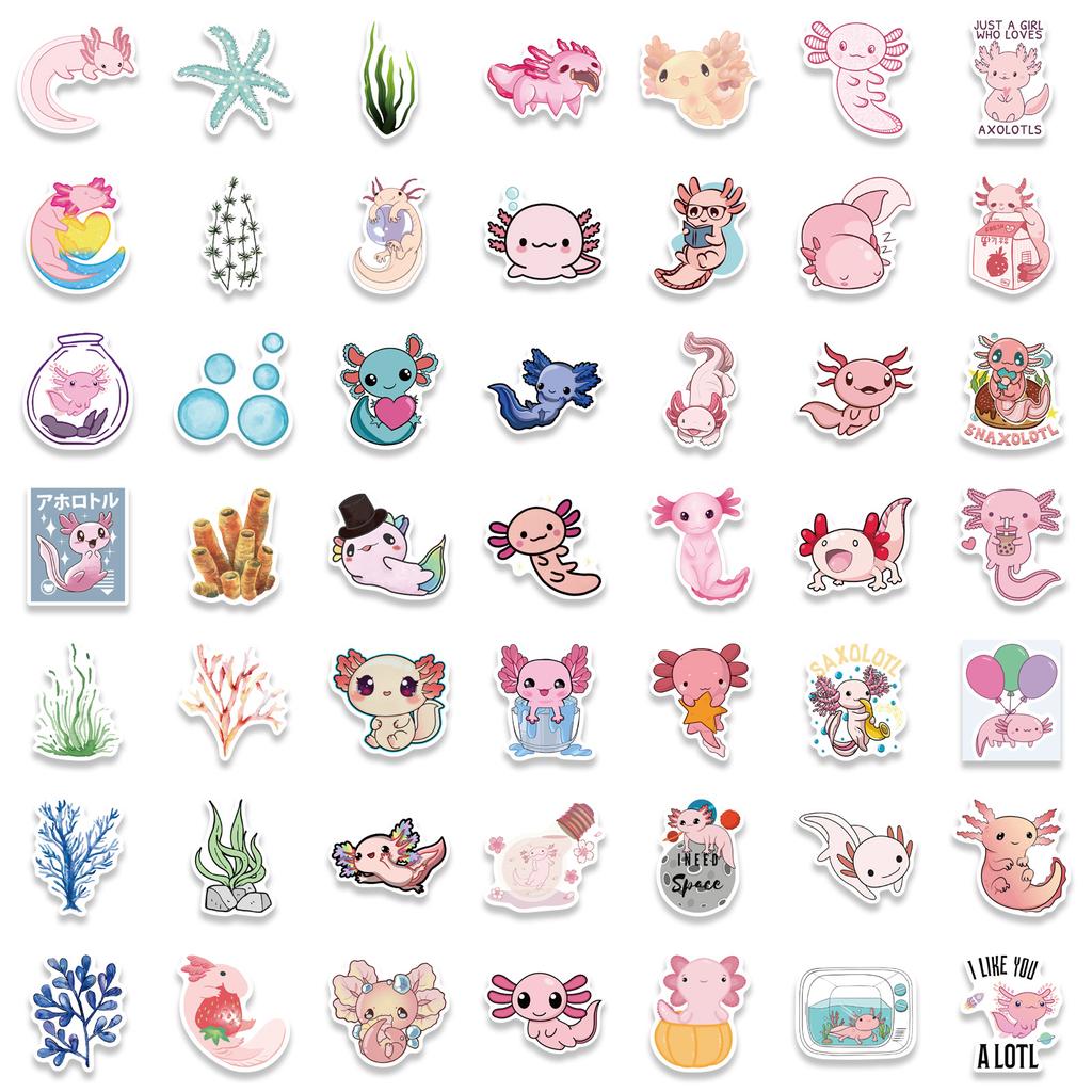 100 Cartoon Pet Axolotl Doodle Stickers Suitcase Guitar DIY Waterproof Explosive
