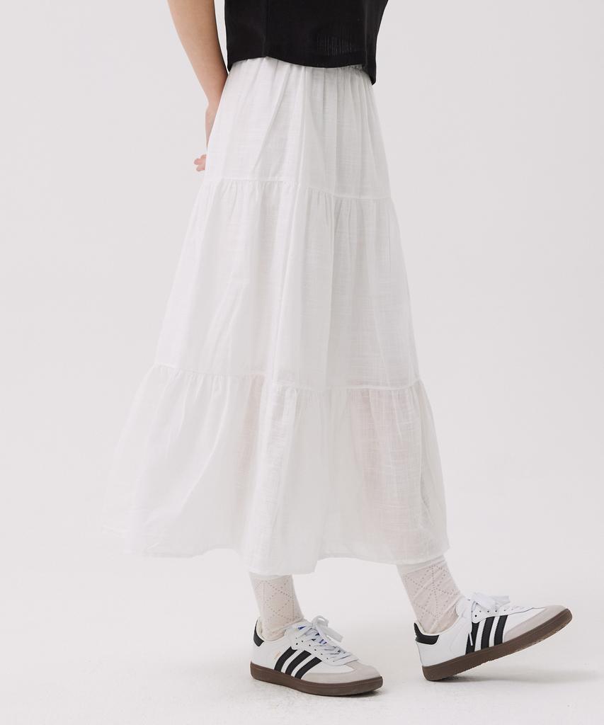 AWESOME STUDIO Cotton Tiered Long Skirt White