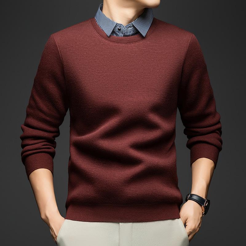 

2025 Men s Autumn/Winter Thick Wool Knitwear - Warm, Comfortable, Solid Color, Business Casual 190 червоний