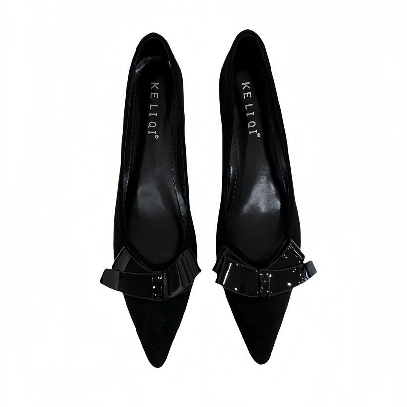 2025 new four-season one-pedal French stunning bow shallow mouth pointed head flat sole shoes women