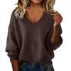 Womens Loose Fit V-Neck Knit Sweater Solid Color Casual Long Sleeve Pullover Winter
