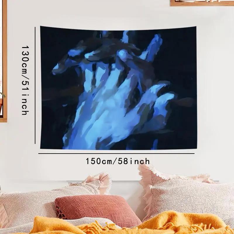 Abstract Blue Handmade Tapestry Minimalist Dark Art Wall Hanging Polyester Emotional Decoration Bedroom Wall Decoration