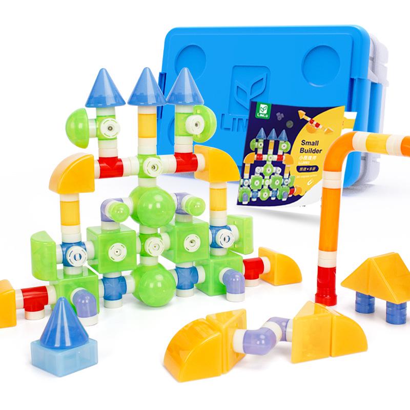 

Magnetic DIY Building Blocks for Kids - Large Interlocking Parts with Storage Box