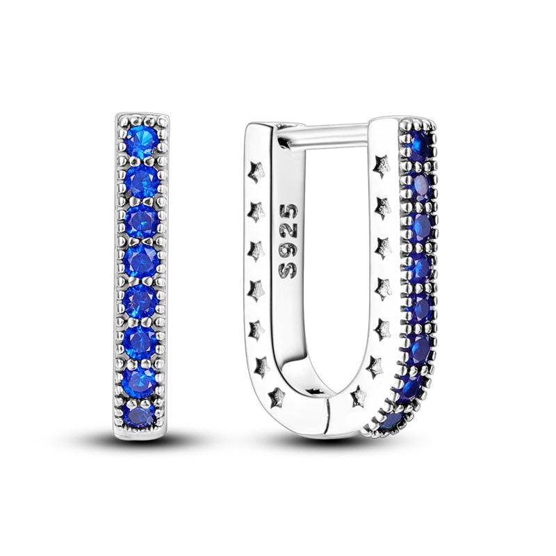 925 Silver Geometric Minimalist Blue Series Jewelry Fashion Zircon Circle Hoop Earring For Women S925 Gift Accessories