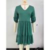 Women's  Spring Summer Loose 3/4 Sleeve V-neck Ruffled Pleated Dress for Casual Daily, European American Crossborder Trade Ready to Ship