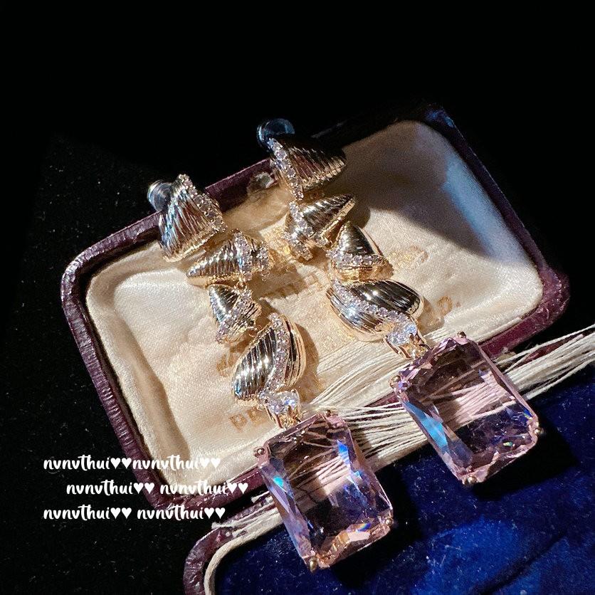 Náušnice Princezna Mořská Panna Mušle Drahokam, Papalacha, Pozlacené 18K Zlatem, Růžové Horké Růžové Zirkony s Velkým Karátem