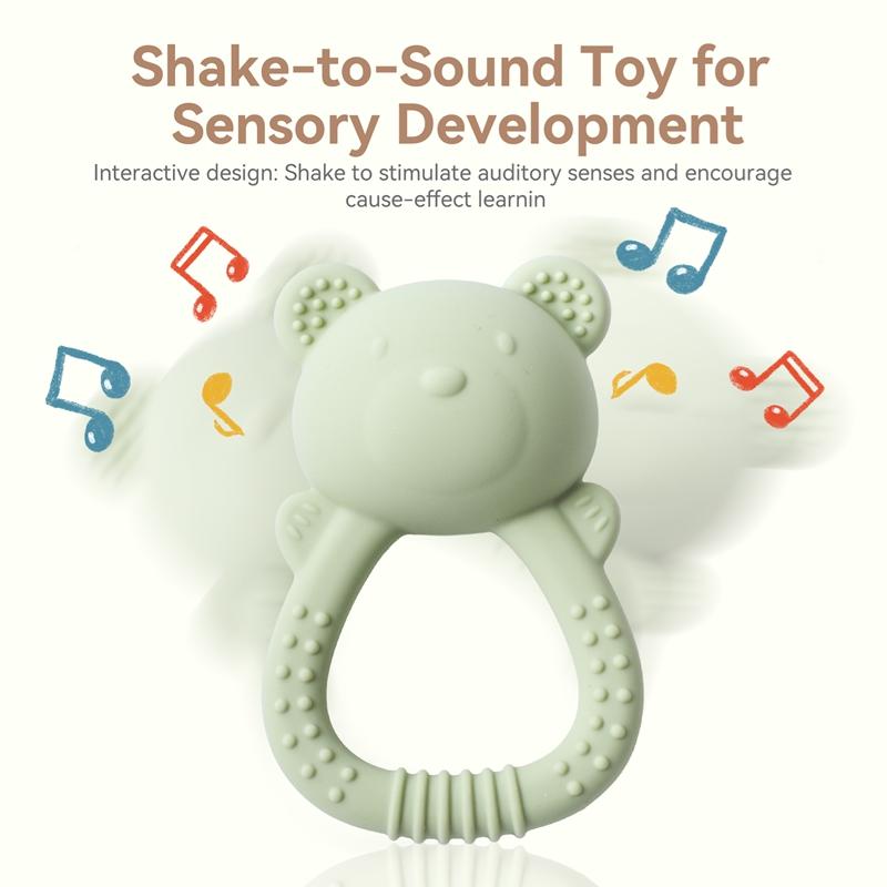 Silicone Teether For Babies Food-Grade Teething Toy Rattle 0-12 Months Baby Sensory Toy Bear Hand Bell Silicone Teething Toy
