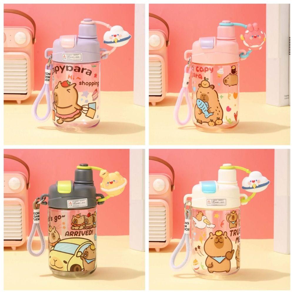 Large Capacity Capybara Water Bottle TPR 600ML Double Drinking Cup Cartoon Children Cup  Kids