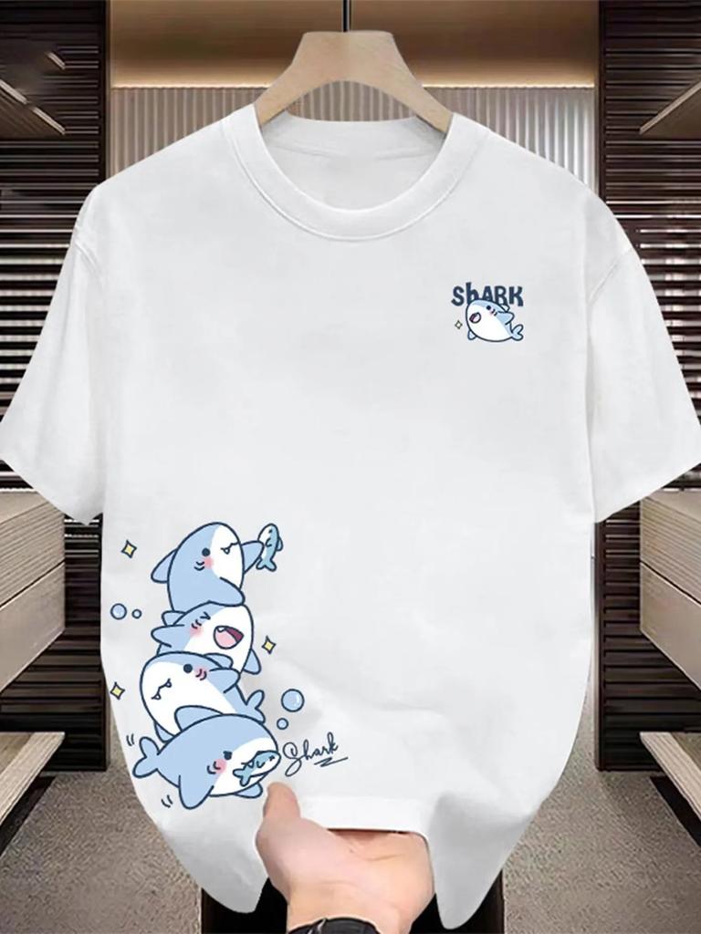 Creative Shark Printed Tshirt Unisexs 2026 Summer 100 Cotton Loose Breathable Top Outdoor Fashion Unisexs Wear