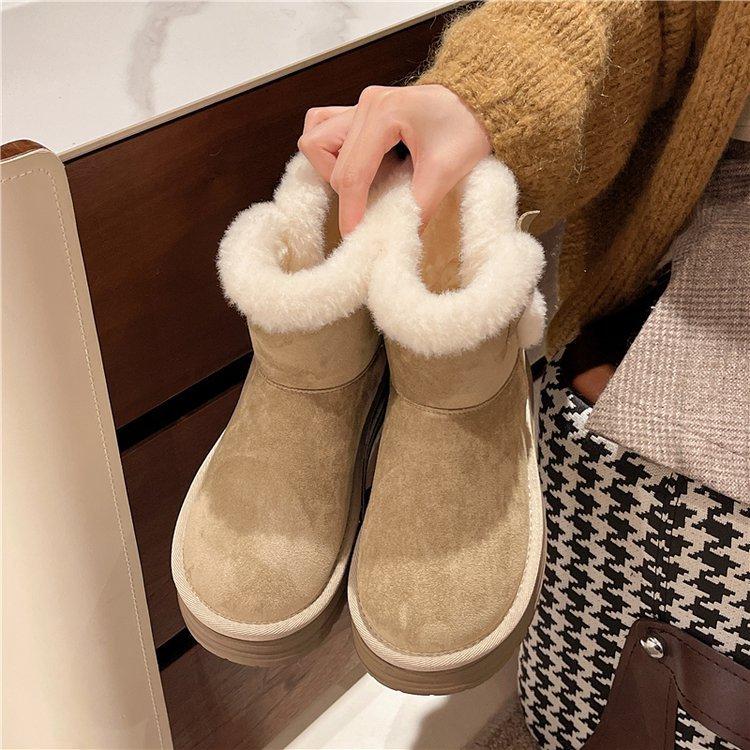 Snow boots women's 2025 autumn and winter new versatile thick soles increase height one-pedal cotton shoes Northeast warm snow boots women
