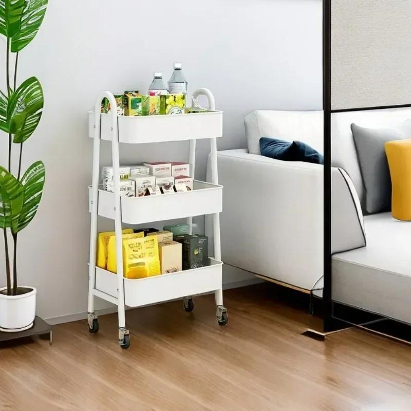 

Пересувний стелаж для зберігання побутової 3-ярусний рухомий візок багатофункціональний А-подібний стелаж для зберігання візок Кухонний склад великої місткості білий